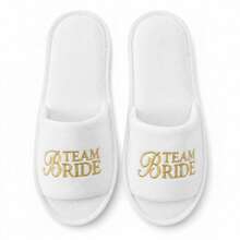 6 Pairs TEAMBRIDE Women's Open Toe White Bridal Slippers Set, Bridesmaid Gifts, Suitable For Wedding Day, Bridal Shower And Bachelorette Party Favors - Gold Capital TEAMBRIDE - View 3