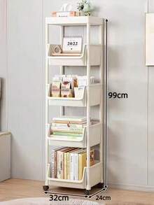 1pc Multi-Layer Flat-Top Movable Bookshelf Storage Rack, Gap-Filling Simple Floor-Standing Dust-Proof Storage, Children's Toy Storage & Book Display, Home Bedroom Study Balcony, Housewarming Gift Home Decor Daily Essential - White - View 11