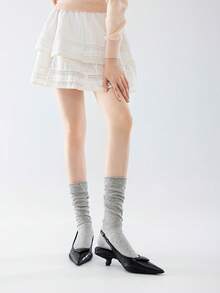 1 Pair Women's Calf Socks, Summer Thin Breathable Solid Color Slimming Leg-Flattering Slouch Socks - Multicolor - View 10