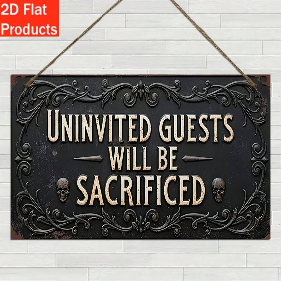 2D Flat- Decorative Sign And Plague - 1pc Wooden Sign | Vintage Plaque With Skulls | Home Decoration | Rustic Wall Art | Haunted House Prop | Party Supplies | Ghostly
