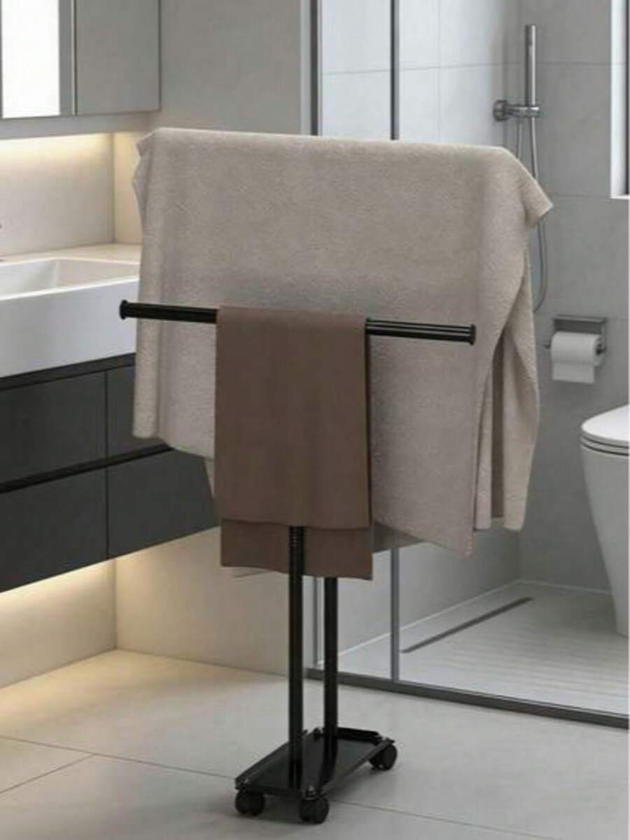 1pc Independent Integrated Drying Rack Towel Rack With Wheels, 1/2 Tier Mobile Towel Rack, Suitable For Bathroom, Pool, SPA, Black Metal Towel Storage Rack, Can Hang Bath Towels, Hand Towels, Available In Two Styles - Multicolor - View 1