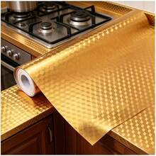 1Roll Waterproof Oilproof Gold Aluminum Foil Peel & Stick Contact Paper Removable Self-Adhesive Wallpaper Kitchen Counter Cabinet Drawer Decor - Gold - View 3