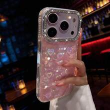 Premium Rhinestone Decor Bright White Heart Phone Case Compatible With IPhone 17 Pro Max/17 Pro/17 Air/17/16 Pro Max/16/16 Pro/16 Plus/15/15 Pro Max/15 Pro/15 Plus/11/12/13/14 Pro Max/11 Pro/11 Pro Max/12 Pro/12 Pro Max/13 Pro/13 Pro Max/7 Plus/14 Pro/14 Pro Max/14 Plus Acrylic Material Hard Shell Minimalist Creative - Pink - View 2