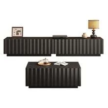 Living Room Set With Wavy Design, TV Unit + Coffee Table, Modern Storage Set, Sturdy And Practical. - Black - View 4