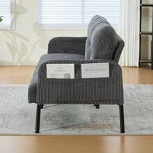 Three-Seater Sofa In Corduroy, Upholstered In A Soft And Comfortable Fabric, With A High Back And Practical Side Pockets. Sturdy Metal Legs And Solid Construction. Suitable For Living Rooms, Bedrooms, Or Offices. - Grey - View 8