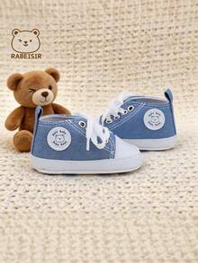 RABEISIR Toddler Bear Design Canvas Lace-Up Pre-Walker Shoes, Infant's First Walking Shoes, Indoor & Outdoor Stylish Outfit, Spring & Autumn - Baby Blue - View 5