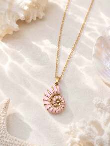1pc Elegant Stainless Steel 18K Gold Plated Ocean Style Drip Oil Spiral Vortex Inspired Pendant Necklace, Summer Bohemian Style Jewelry - Beach Vacation, Classic Design, Suitable For Parties And Banquets, Unisex Valentine's Day Birthday Gift - Multicolor - View 3