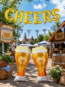 8pcs Beer Theme Aluminum Foil Balloon Set, Includes Beer Balloons And "CHEERS" Balloon Banner, Suitable For Beer Festival Party Decoration, Birthday Party, Holiday Party, Beer Theme Party, Bar Decoration, Munich Oktoberfest Party Supplies - Multicolor - View 3