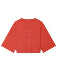 Sweaters For Women Fall Knit Crop Short Sleeve Cardigan Spring Autumn Office Outfits For Women Beige Button Crochet Elegant Tops For Women - Red - View 3