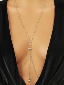 1 Stück Boho-Stil Sommer Strand Bikini Sexy Hexagramm Anhänger Neckholder Brustkette Körperkette - Silberner Diamantstern mit sechs Zacken - Übersicht 1