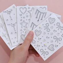 5片裝白色臉部寶石自黏式臉部飾品貼紙、髮飾寶石、彩妝貼紙、臉部眼睛指甲貼、珍珠星形水鑽紋身貼，適用於女性女孩 (5張)，演唱會造型 - 白色 - 查看 8