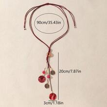 1 Collar De Cadena De Cuerda Encerada Con Placa Colorida Esmaltada En Forma De Y Con Cuentas Estilo Bohemio, Color Aleatorio - Burdeos - Ver 7