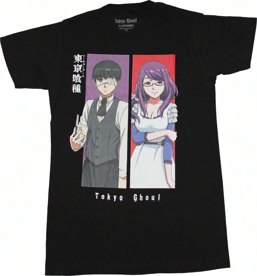 T-Tokyo G-Ghoul New Adult T-Shirt - Ken Kaneki & Rize Color Boxes - 黑色 - 查看 1