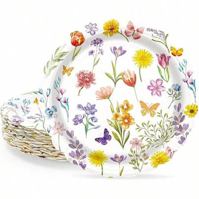 40 platos de papel con flores de primavera Platos de postre desechables de 18 con flores silvestres surtidas para fiestas en el jardn, shower, cumpleaos y decoracin de fiestas d