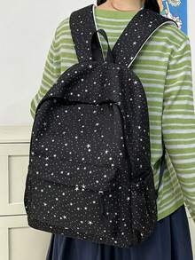 日系極簡星星印花後背包，適合青少年男孩女孩，休閒學生包，學院風輕量設計，開學必備 - 多色 - 查看 2