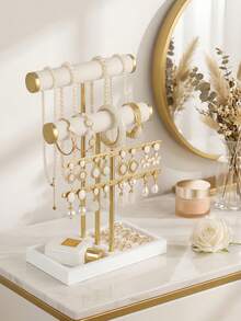 3 Tier Jewelry Stand Organizer With Tray, Gold Jewelry Set Storage, Bracelet Holder Display, Beige Velvet Necklace Holder, Sturdy Hanger For 80 Pcs Jewelry, Gift For Women, Jewelry Organizers And Storage For Bracelets Necklaces Earrings Rings Watches - Gold - View 11