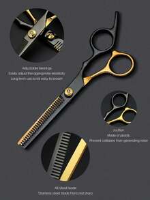 2pcs/1pc Professional Hair Scissors And Trimmer Set - Stainless Steel Black Gold Hair Scissors Set With Styling Comb, Ergonomic Design Salon Grade Home Haircutting Tools, Perfect Gift For Hairstylists - Multicolor - View 6