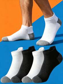 1/6/12/18 Pairs Men's Color Block Black & White Mid-Calf Socks, Sports Running Socks, Suitable For All Seasons - Multicolor - View 1
