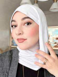 1 pieza Hiyab básico de unicolor clásico instantáneo para mujer, bufanda de cuello retorcido precosida, múltiples estilos de uso ajustable para cualquier look, turbante elástico versátil y práctico, tela de modal cómoda y suave al tacto, adecuada para uso diario, deportes, yoga - Blanco - Ver 3