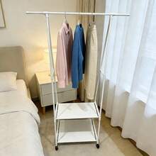 Yi Youyuan Bedroom A-Frame Floor Garment Rack With Wheels, Movable Double-Layer Storage + Side Hanging Decor, Hollow Hanging Rod Storage Rack - Black - View 4