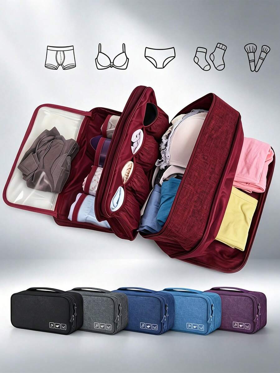 Portable Travel Underwear Organizer Bag - Foldable Fit Zipper Storage Pouch Suitable For Bras, Socks & Lingerie, Compact Suitcase Organizer With Hanging Installation, Space-Saving Durable Fabric For Travel