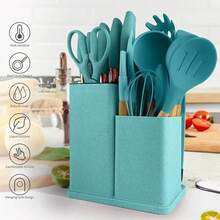 19Pcs Silicone Kitchen Utensil Set – Non Stick Cooking Tools With Wooden Handle, Spatula & Spoon For Home - Pink - View 7