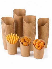 10/50 piezas Vasos de papel desechables, Vasos de papel kraft grueso para conos de waffle y papas fritas, Vasos de embalaje para helados y postres, Adecuados para baby shower, Suministros para fiesta de bebé - Color del papel Kraft - Ver 8