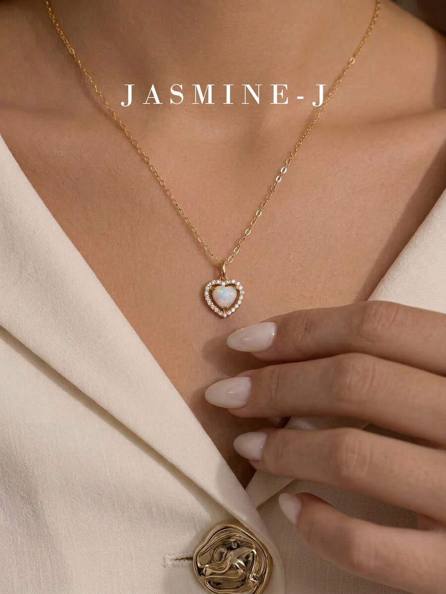 1pc S925 Sterling Silver Full Rhinestone Heart-Shaped Opal Pendant Necklace, Gold Heart-Shaped Opal Necklace, Heart Necklace, Women's Necklace, Simple & Versatile, High-End, Suitable For Women's Daily/Party Wear - Multicolor - View 1