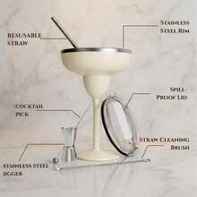 Set Of 2 Cream-Colored Margarita Glasses Made Of Insulated Stainless Steel With Lids, Shatterproof And Vacuum-Sealed. Ideal As A Mother's Day Gift. - 白色 - 查看 4
