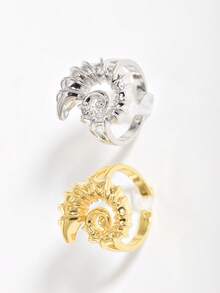 1pc Conch Shell Shaped Open Ring, Gold/Silver Color Options, Adjustable Niche Design Ring, Versatile Women's Accessory - Silver - View 1
