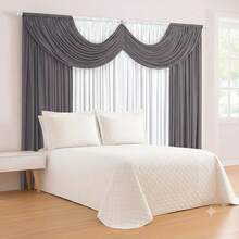 Curtain Set (2 Meters) + Standard Double Bedspread (3 Pieces) - 白色和灰色 - 查看 4