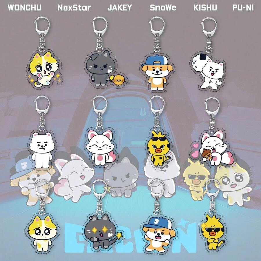 En/Hypen Keychain, SUNGHOON, NIKI, JAKE Anime Cartoon Character Pendant, Backpack Charm, Bag Charm, Stress Relief Pendant, EN- Fan Collection Item, Birthday Gift, Holiday Gift For EN- Friends, Creative Gift - Multicolor - View 1