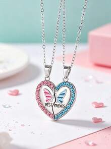2 Pcs/Set Best Friend Pendant Necklace For School Friend Forever Friendship BFF Necklace Adjustable Geometric Jewelry Gift Love Couple Chain Choke - one-size - View 8