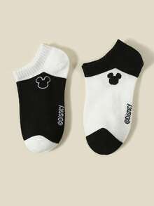 Disney Socks /Mickey Mouse 1/5 Pairs Spring/Summer Kids Short Socks, Classic Black & White Striped Patchwork, Playful Cute Mickey Mouse Pattern Accents, Delicate Soft Skin-Friendly Comfortable School Invisible Socks, Simple Fashion Casual Breathable Sweat-Absorbing Durable Versatile Sports Socks, Suitable For Parties/Casual Sports/Holiday Gifts/Vacation Travel, Random Color/Style - Multicolor - View 4