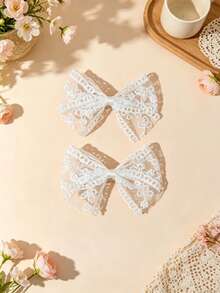 6pcs Multi-Color Baby Hair Clips Lace Bow Design Suitable For All Seasons Perfect Gift Choice For Photography - Multicolor - View 6