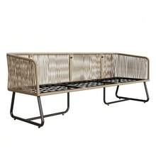 Garden Lounge Set With Galvanized Iron Frame, Grey Rope Garden Furniture, Adjustable Feet, Smooth Glass Tabletop, 5-Piece Set, Including All Seat And Back Cushions. - Beige - View 9