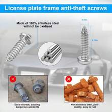 Kit com 4 parafusos pretos antifurto para placa de carro, ferragens de montagem de placa de aço inoxidável à prova de ferrugem, parafusos M6 (1/4") invioláveis para montagem do suporte dianteiro e traseiro, anticorrosivos e antiferrugem, fixadores de placa de carro. - M6 - Visão 8
