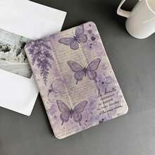 1件法式紫色蝴蝶印花平板保護殼，附筆槽，適用於 iPad 10.9/10.2/Air 5代/Pro 11/10代/9.7/Air 2/(7代)/(8代)/Air 4/5/Pro 11/10代 10.9 吋 2022 智慧保護殼/Air 13(M3 2025)/Air 11(M3 2025)/Air 11(M3 2025)/11(A16 2025)，相容於 Matepad - 彩色 - 查看 2