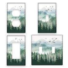 1pc 1-Gang/2-Gang Country Green Mountain Landscape Forest Tree Polycarbonate Thermoplastic Light Switch Plate Cover Decorative Outlet Wall Plate Cover, Suitable For Home Bedroom Kitchen Room Decor - A - View 3
