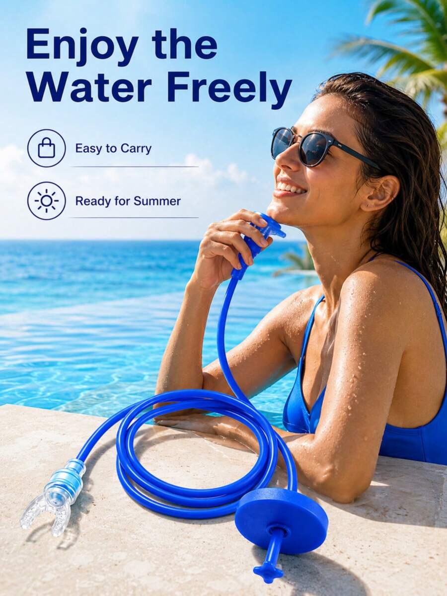 1pc Lightweight Soft Underwater Snorkel, Equipped With Floating Air Intake Disk And Silicone Mouthpiece; Durable And Flexible Snorkel, Suitable For Men And Women For Vacation Use; Reusable And Portable Diving Snorkel, Suitable For Beach, Pool Snorkeling And Underwater Water Activities.