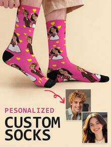 1 Par de Meias Personalizadas, Meias Personalizadas com Rosto, Amor, Meias Estampadas, Fofo, Sorriso, Presentes de Aniversário, Presentes de Casamento, Presentes para Melhor Amigo, Meias Familiares, Presentes de Feriado - Multicolorido - Visão 4