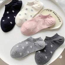 3/5 đôi tất cổ ngắn nữ họa tiết sao dễ thương màu trơn, phù hợp mặc hàng ngày, mọi mùa, giao ngẫu nhiên - Nhiều màu - Xem 4