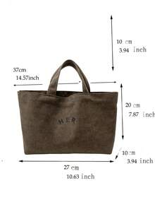 Tas Tote Kanvas Minimalis Kasual dengan Motif Huruf, Tas Tangan Warna Polos, Gaya Serbaguna dengan Kualitas dan Harga Terjangkau, Cocok untuk Ibu dengan Anak, Pelajar, dan Profesional Kantoran - Dark Grey - View 5