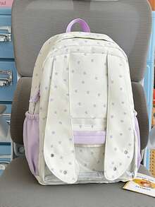Rabbit Ear Heart & Star Print Backpack, Transparent Ita Layer Student School Bag, Japanese Sweet Style Commuter Backpack - Multicolor - View 10