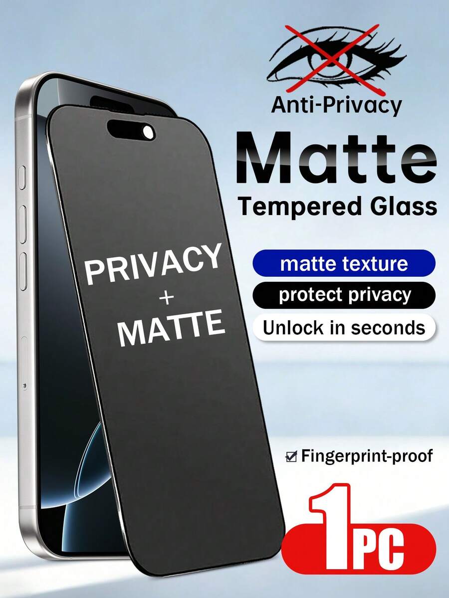 Yezodawee 1片防震磨砂隱私強化玻璃螢幕保護貼 全覆蓋 適用於 iPhone 17 Pro Max/17 Air/16 Pro Max/16E/15 Pro Max/15 Plus/14 Pro Max/13 Mini/12 Mini/11 Pro Max/Xs Max 系列 防指紋 春季禮物 - 黑色 - 查看 1