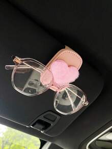 PU Glasses Clip For Car Sun Visor, Creative Cute Plush Heart-Shaped Car Glasses Storage Clip, Car Interior Ticket And Card Holder - Love Donation - View 6