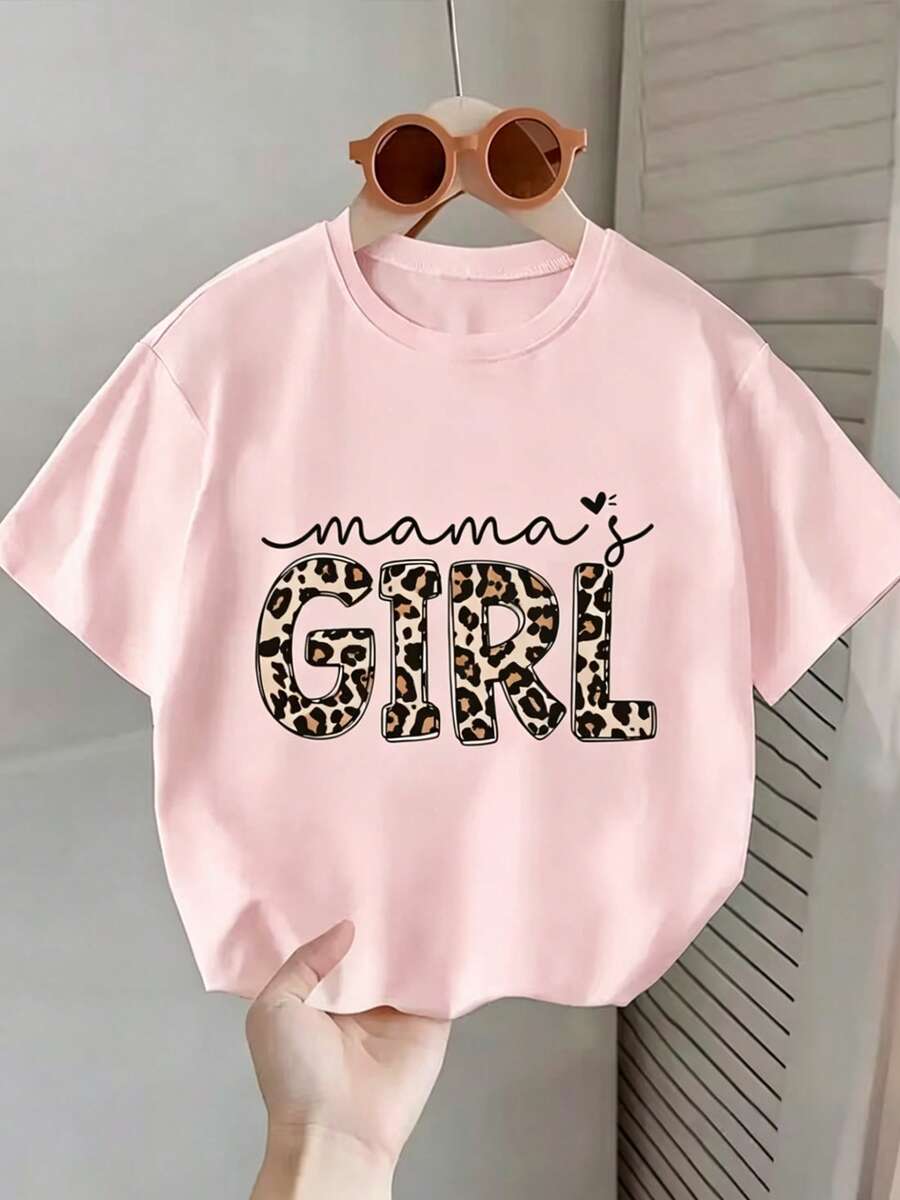 Top de manga corta sencillo, informal y bonito con estampado para niños, ideal para el verano. - Rosa - Ver 1