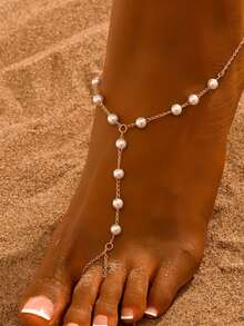 A Stylish And Exquisite Beach-Style Faux Pearl Anklet - Gold - View 1