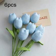 Handmade Crochet Tulip Bouquet, Mixed Color Knitted Artificial Flowers, Spring Hand-Woven Flowers, Realistic Yarn Flowers, Wedding Decoration Flowers, Perfect For Valentine's Day, Mother's Day, Wedding And Graduation Gifts, Tabletop Decor, Home Kitchen Living Room Beautification Decoration, Artificial Flower Decor, Blue And Pink Flowers - Multicolor - View 17