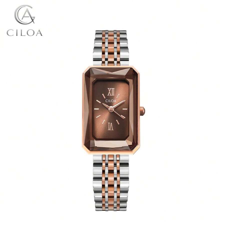 CILOA 1pc New Style Ladies Exquisite High-End Small Square Waterproof Watch - Coffee Brown - View 1